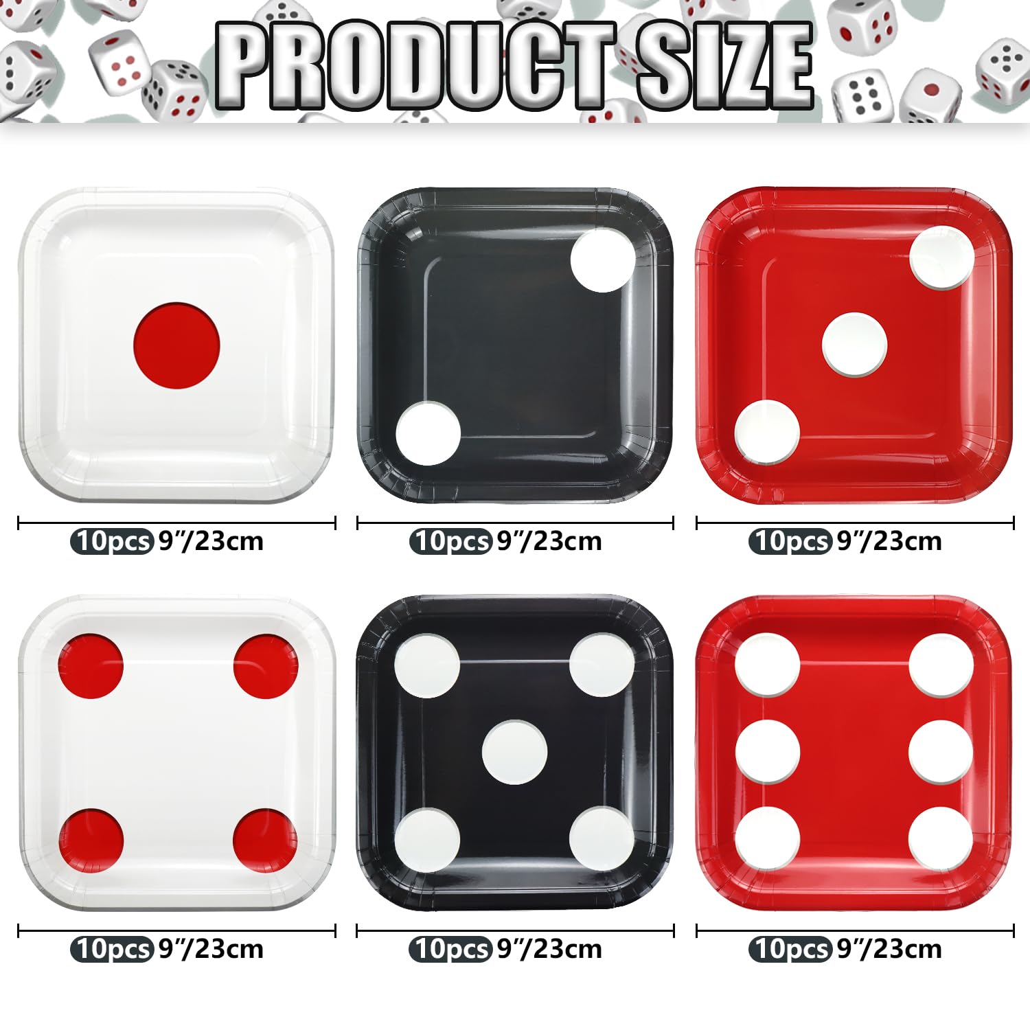 APUXXJUPA 60-Count Casino Dice Paper Plates – 9-Inch Square Party Dinnerware for Themed Events