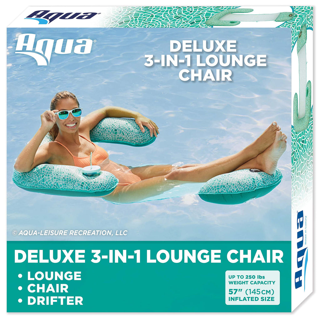 Aqua LEISURE 3-in-1 Pool Float Lounge: Convertible Drifter, Chair & Lounger - Green Mosaic