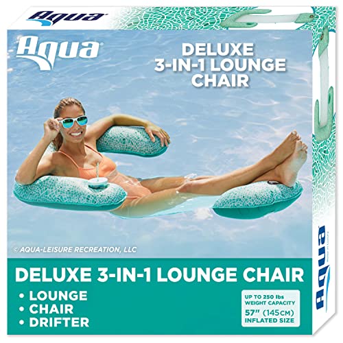 Aqua LEISURE 3-in-1 Pool Float Lounge: Convertible Drifter, Chair & Lounger - Green Mosaic