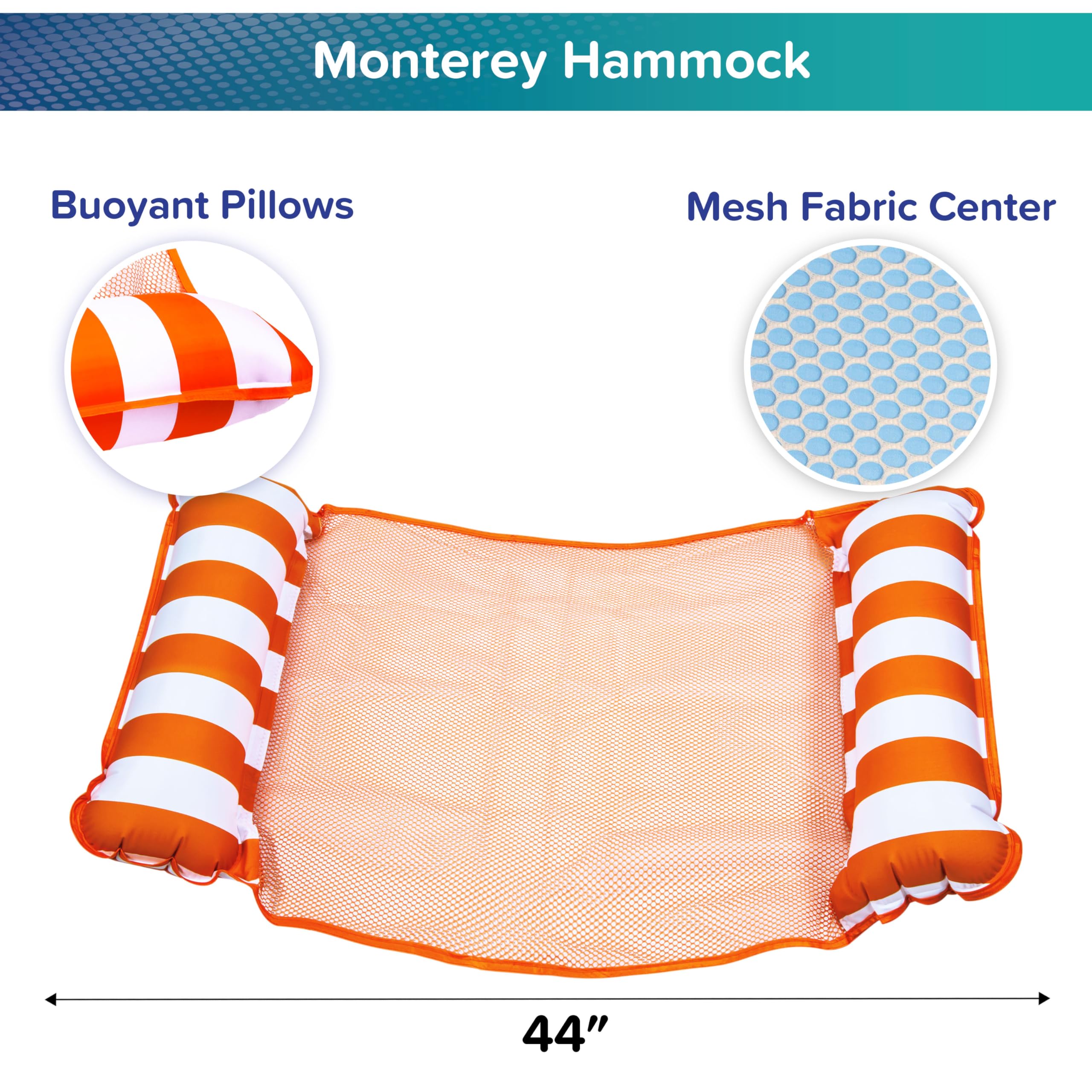 Aqua Leisure 4-in-1 Monterey Hammock Pool Float – Orange/White Stripe, Non-Stick PVC, Easy Entry for Adults