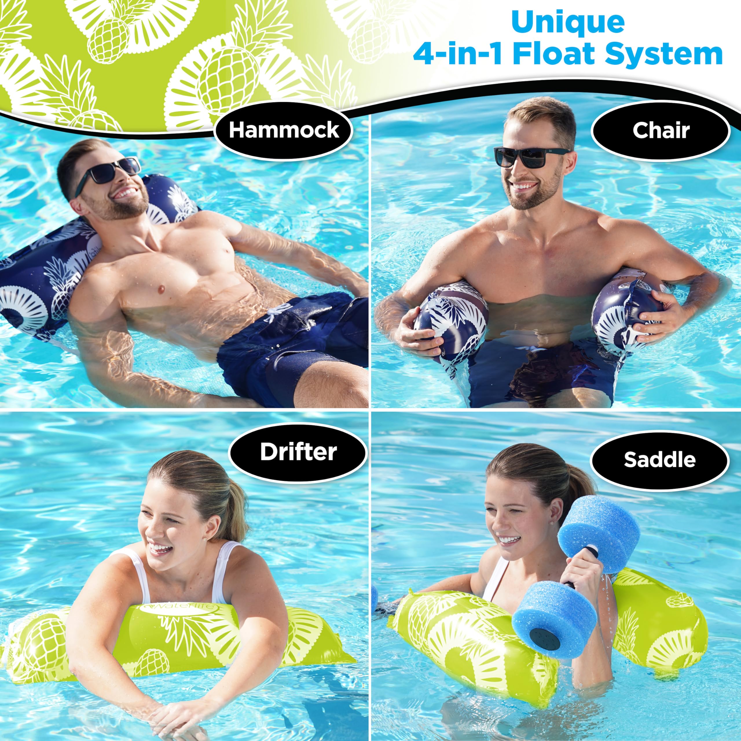 Aqua LEISURE 4-in-1 Pool Hammock 2-Pack - Navy & Green Inflatable Pool Float