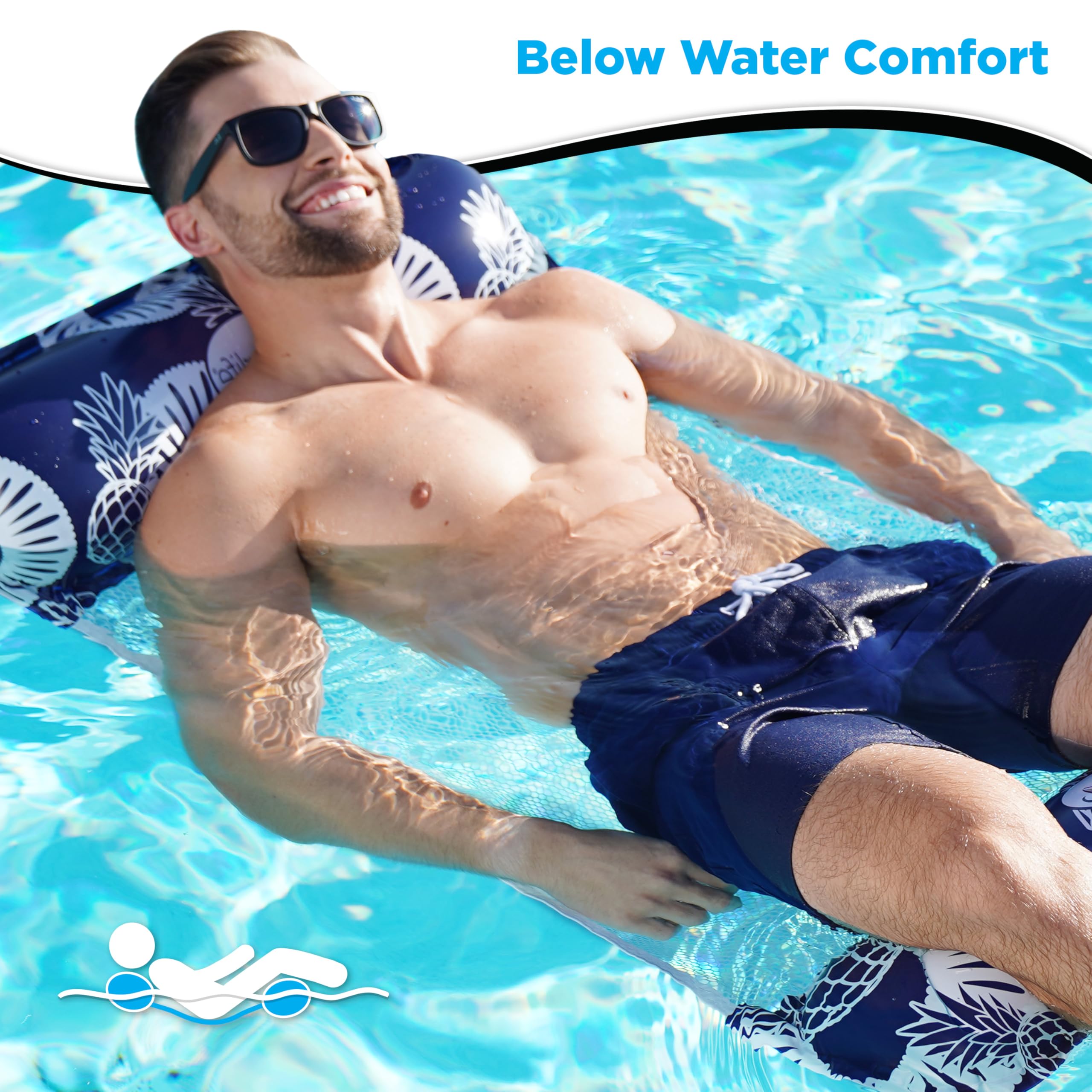 Aqua LEISURE 4-in-1 Pool Hammock 2-Pack - Navy & Green Inflatable Pool Float
