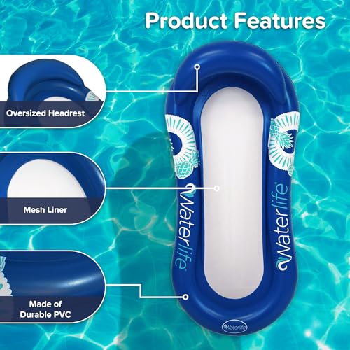 Aqua LEISURE Extra Large Inflatable Pool Float for Adults – Blue with Headrest, Cupholder and Footrest