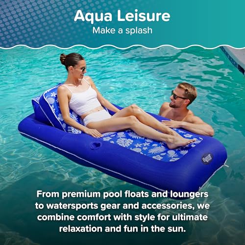 Aqua LEISURE Extra Large Inflatable Pool Float for Adults – Blue with Headrest, Cupholder and Footrest
