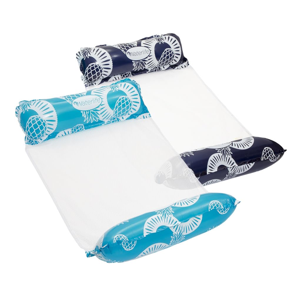 Aqua LEISURE Waterlife 4-in-1 Pool Hammock - 2-Pack, Inflatable Chair Float, Navy & Blue