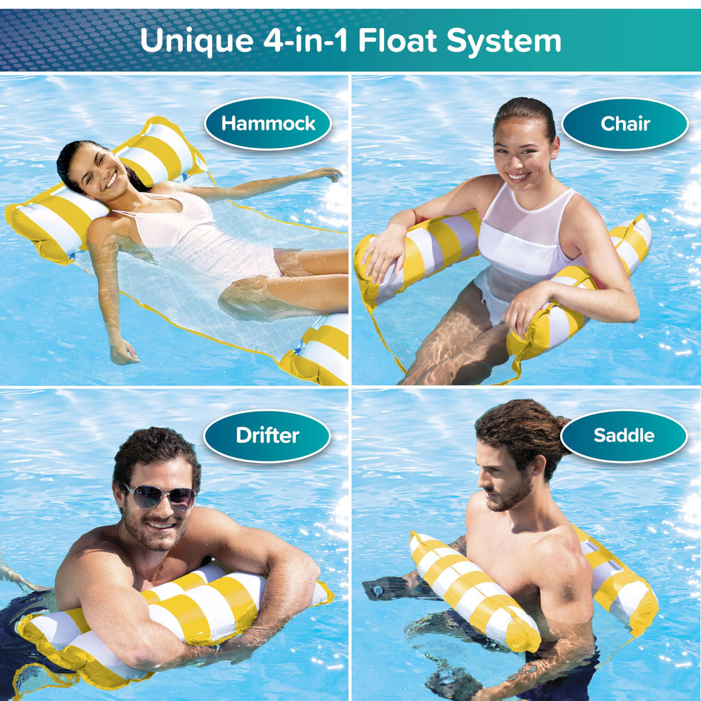 Aqua Original 4-in-1 Monterey Hammock Pool Float – Golden Sunshine, 44x26 inch, Non-Stick PVC, 250 lb Capacity