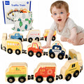AquaArcc Wooden Magnetic Train Set – 11-Piece Montessori Toy for Toddlers 1-3 with Storage Bag