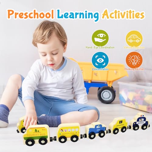 AquaArcc Wooden Magnetic Train Set – 11-Piece Montessori Toy for Toddlers 1-3 with Storage Bag