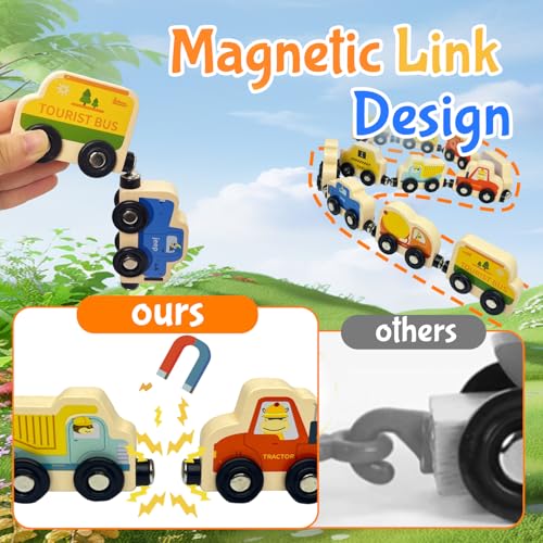 AquaArcc Wooden Magnetic Train Set – 11-Piece Montessori Toy for Toddlers 1-3 with Storage Bag