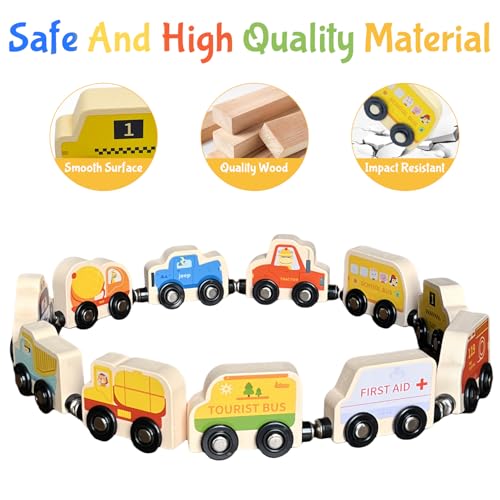 AquaArcc Wooden Magnetic Train Set – 11-Piece Montessori Toy for Toddlers 1-3 with Storage Bag