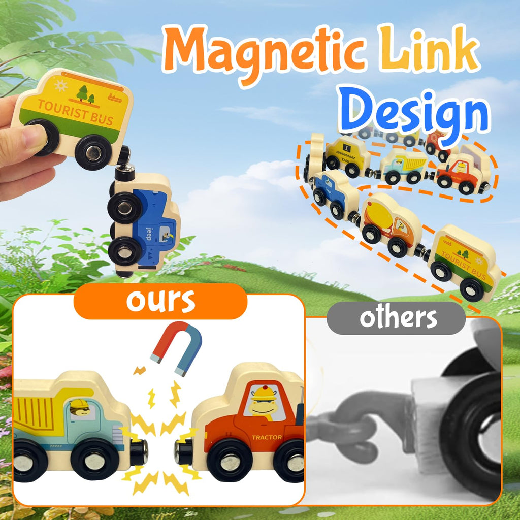 AquaArcc Wooden Magnetic Train Set – 11-Piece Montessori Toy for Toddlers 1-3 with Storage Bag