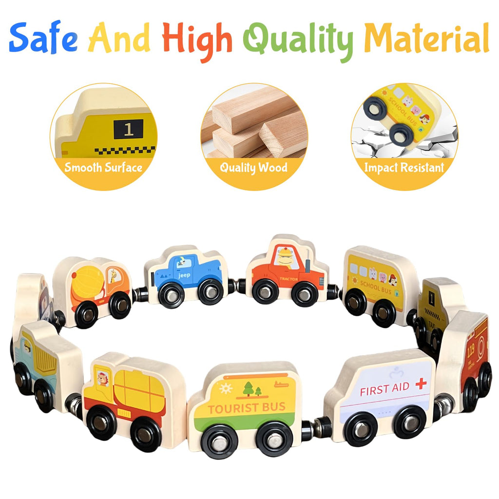AquaArcc Wooden Magnetic Train Set – 11-Piece Montessori Toy for Toddlers 1-3 with Storage Bag