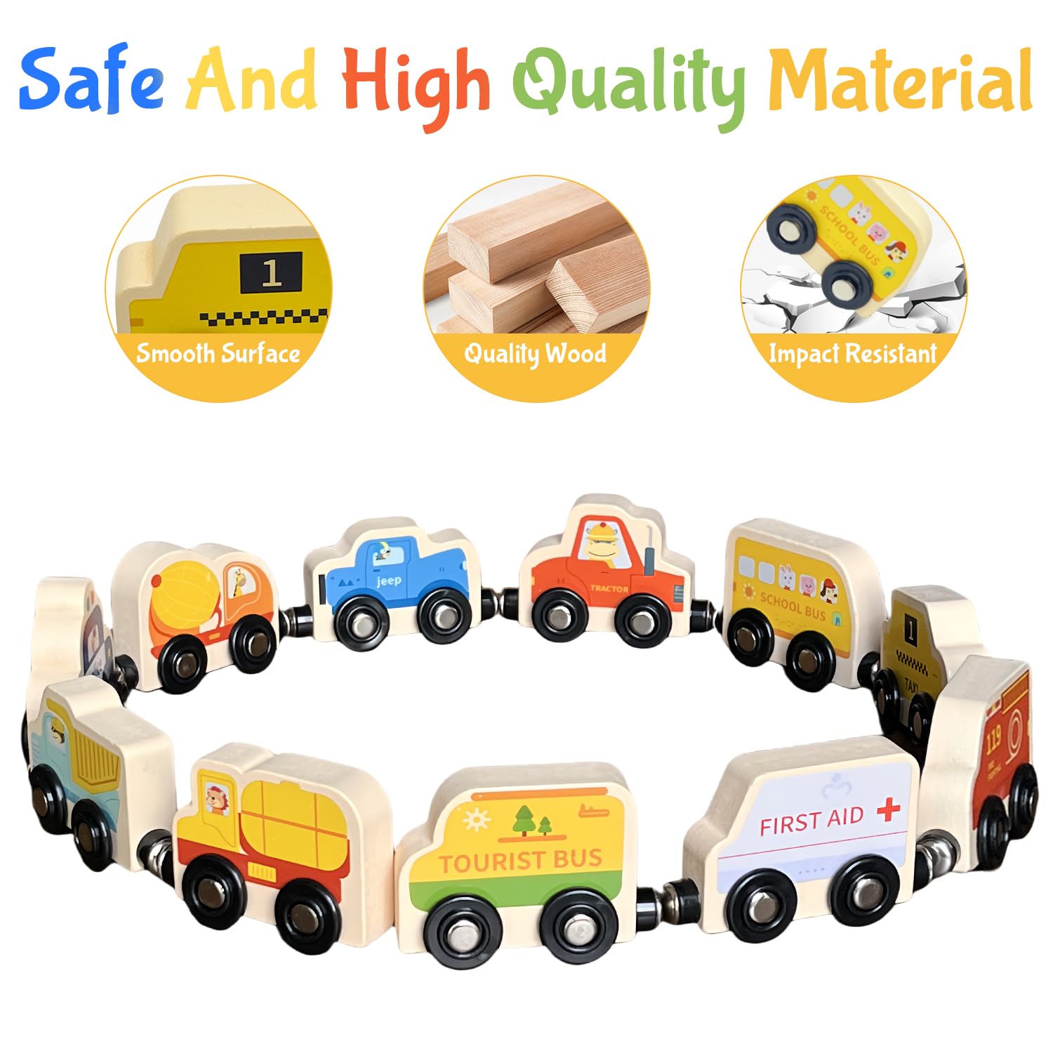 AquaArcc Wooden Magnetic Train Set – 11-Piece Montessori Toy for Toddlers 1-3 with Storage Bag