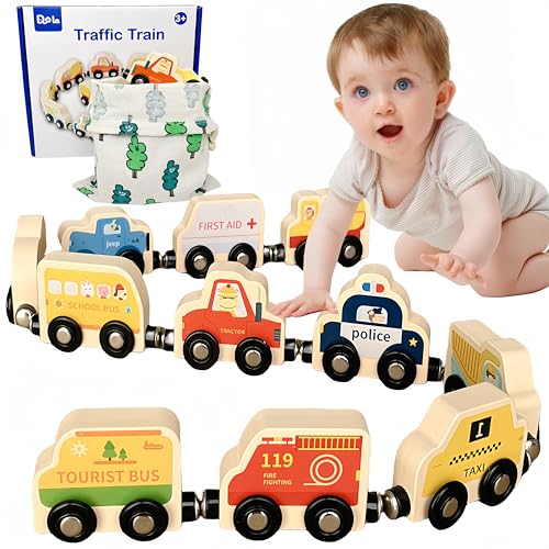 AquaArcc Wooden Magnetic Train Set – 11-Piece Montessori Toy for Toddlers 1-3 with Storage Bag