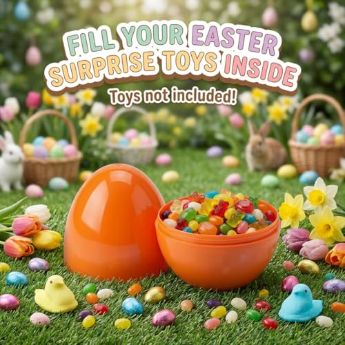 AquaHood 12-Pack Jumbo 7-Inch Fillable Plastic Easter Eggs – Bright Multicolor, Non-Transparent, for Hunts & Party Favors