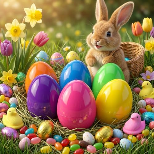 AquaHood 12-Pack Jumbo 7-Inch Fillable Plastic Easter Eggs – Bright Multicolor, Non-Transparent, for Hunts & Party Favors
