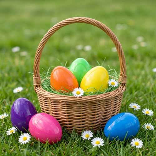 AquaHood 12-Pack Jumbo 7-Inch Fillable Plastic Easter Eggs – Bright Multicolor, Non-Transparent, for Hunts & Party Favors