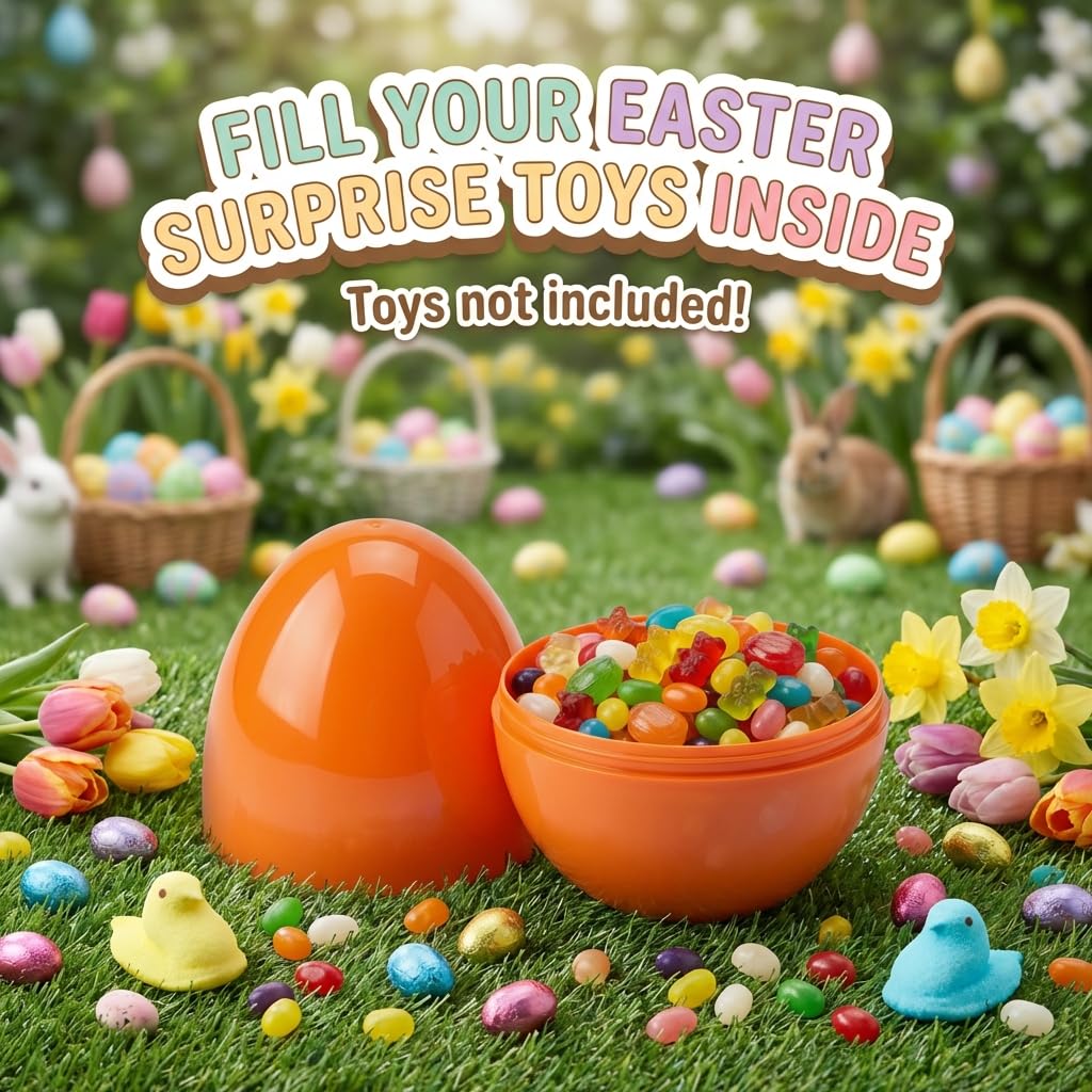 AquaHood 12-Pack Jumbo 7-Inch Fillable Plastic Easter Eggs – Bright Multicolor, Non-Transparent, for Hunts & Party Favors