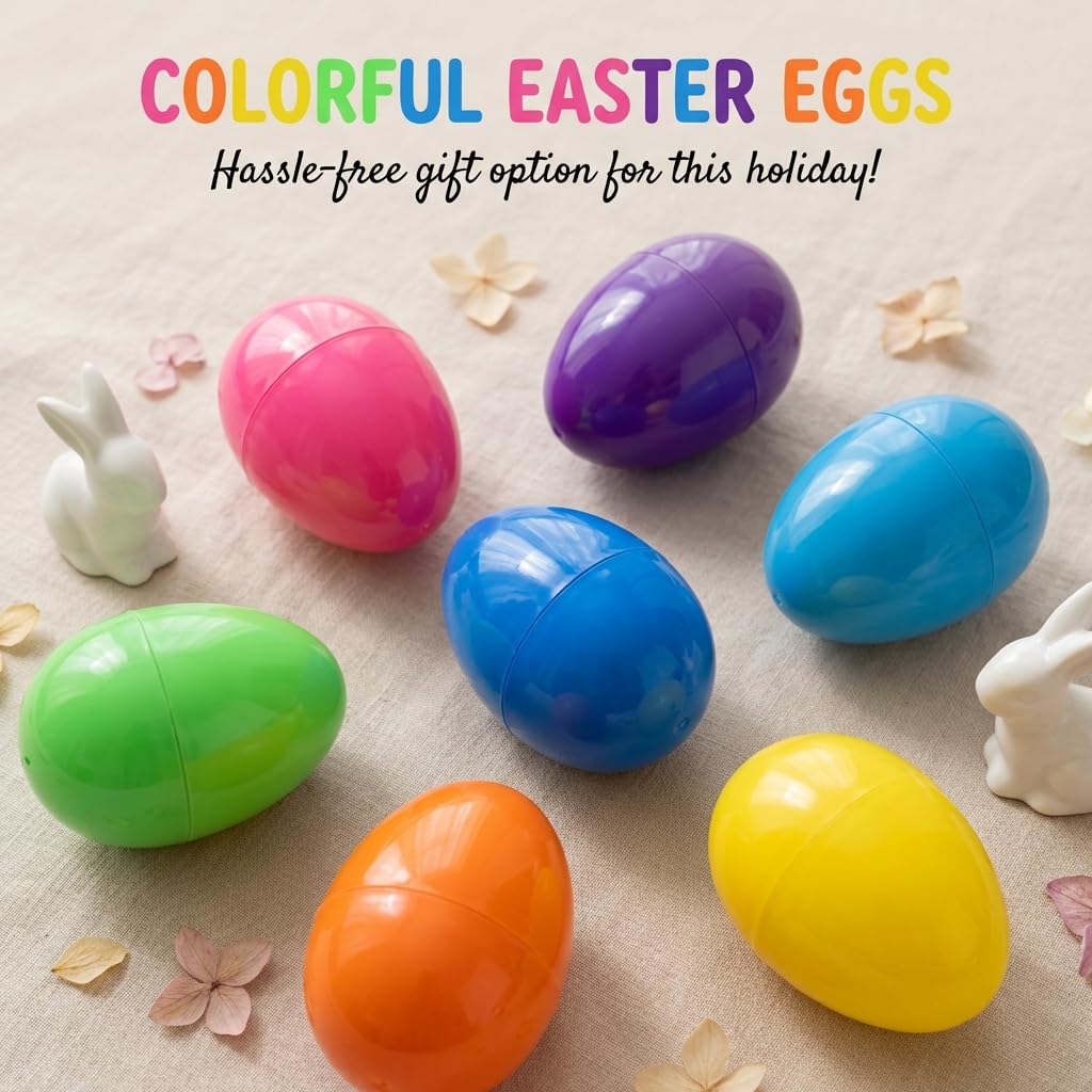 AquaHood 12-Pack Jumbo 7-Inch Fillable Plastic Easter Eggs – Bright Multicolor, Non-Transparent, for Hunts & Party Favors