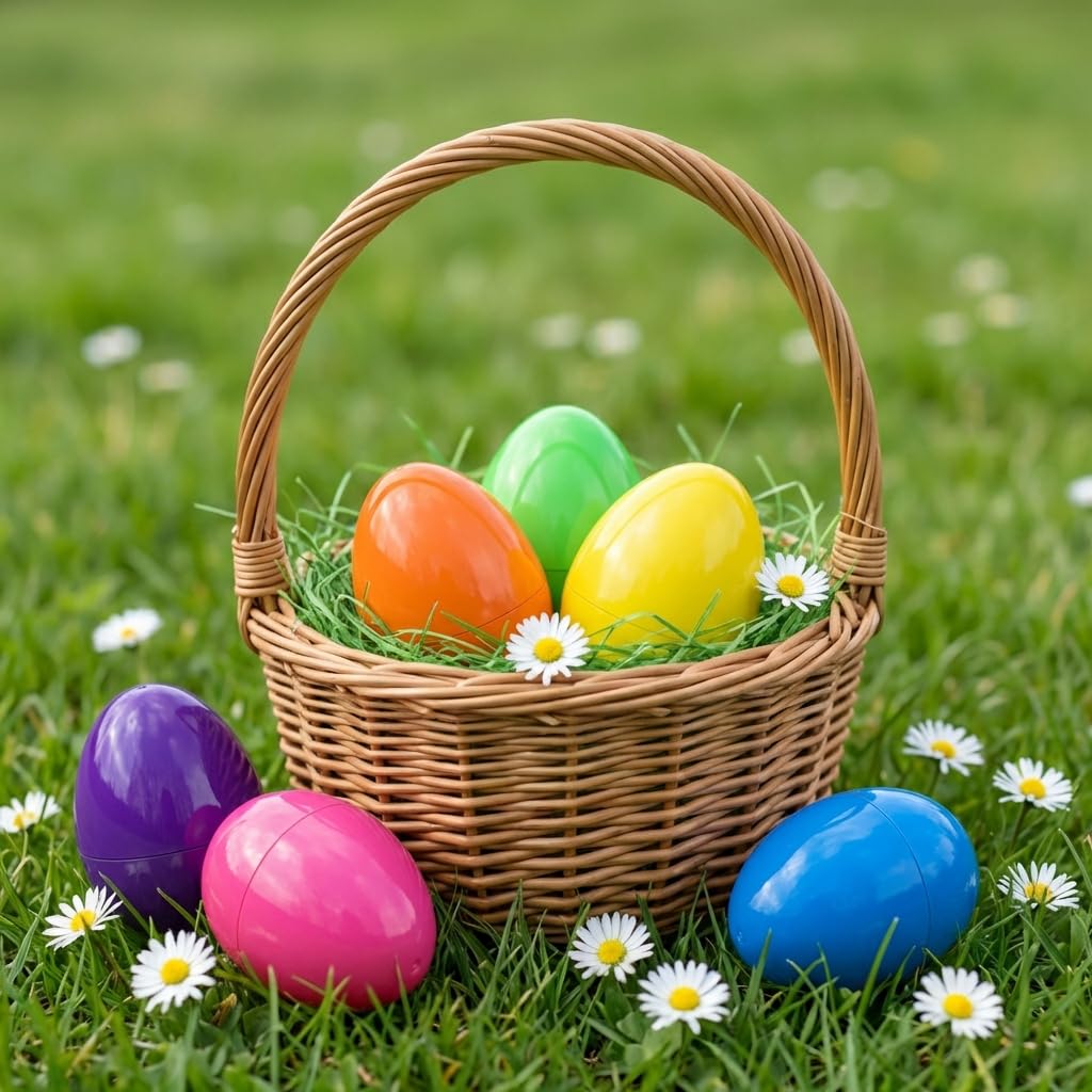 AquaHood 12-Pack Jumbo 7-Inch Fillable Plastic Easter Eggs – Bright Multicolor, Non-Transparent, for Hunts & Party Favors