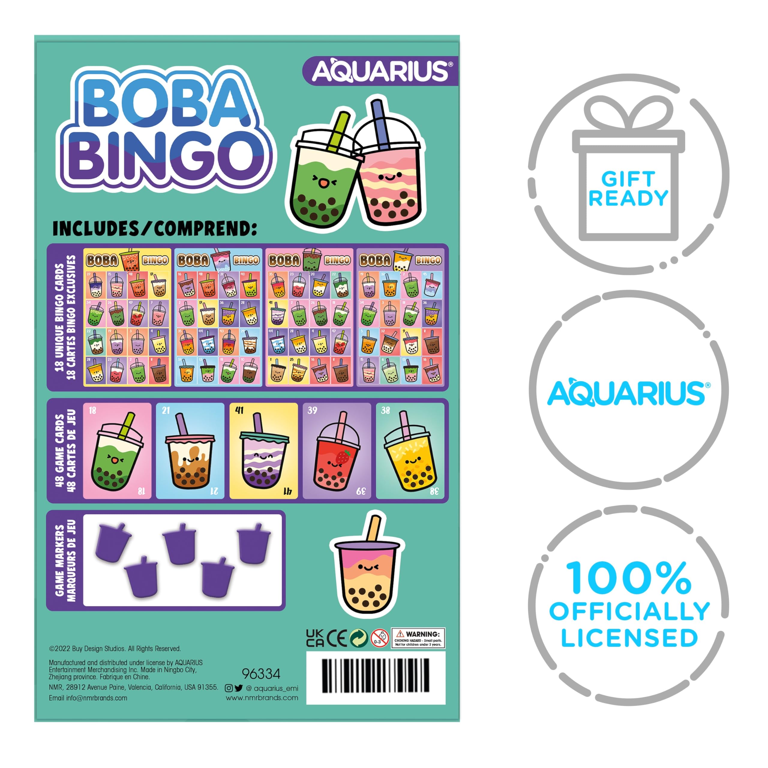 Aquarius Boba Bingo Game – Bubble Tea Bingo Set for 2-18 Players, Ages 8+