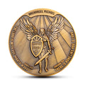 Archangel Saint Michael Challenge Coin – 1.75" Antique Gold Plated Quis Ut Deus Prayer Token