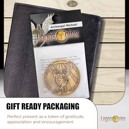 Archangel Saint Michael Challenge Coin – 1.75" Antique Gold Plated Quis Ut Deus Prayer Token