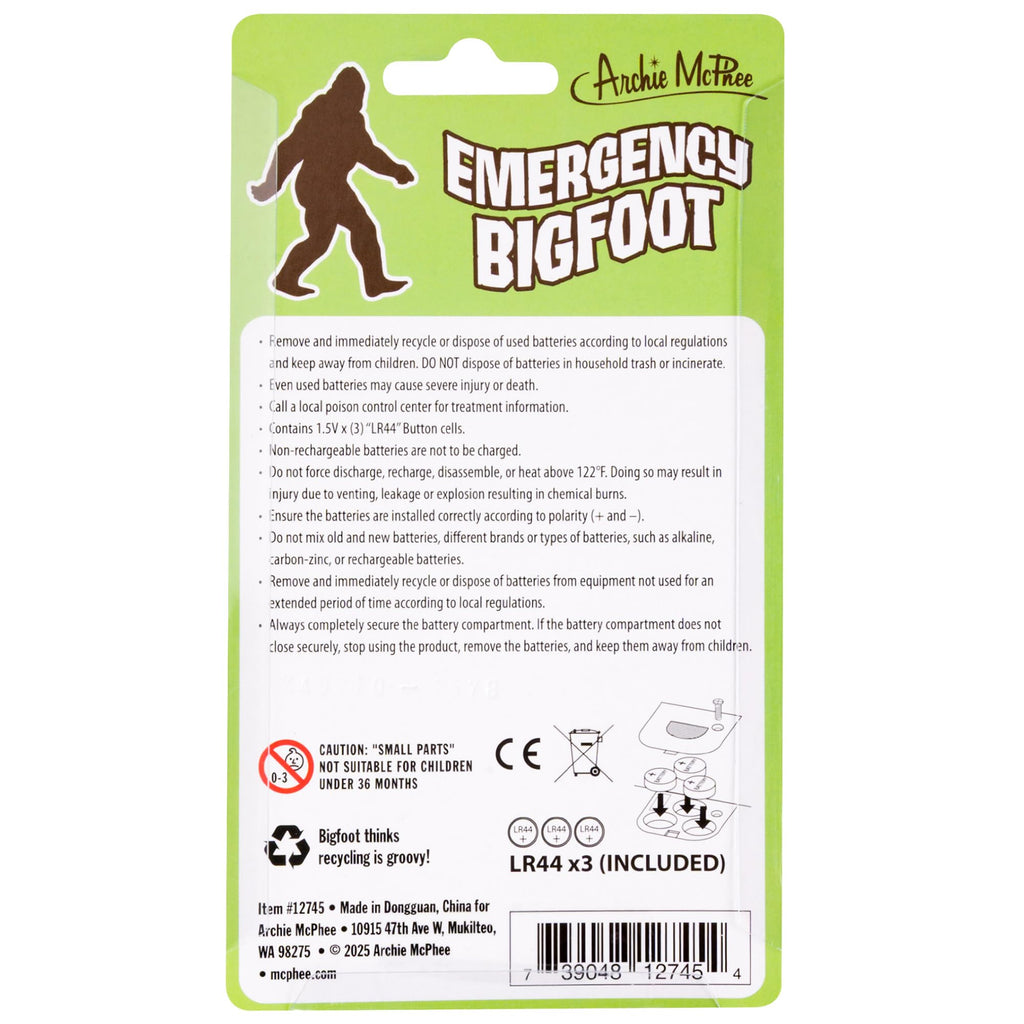 Archie McPhee Emergency Bigfoot Sound Maker – 4 Sasquatch Noises, Handheld 3.5" Device for Camping Pranks