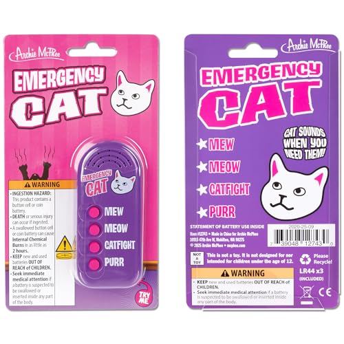 Archie McPhee Emergency Cat Sound Maker – 4 Cat Sounds, 3.5-Inch Handheld, Battery-Powered