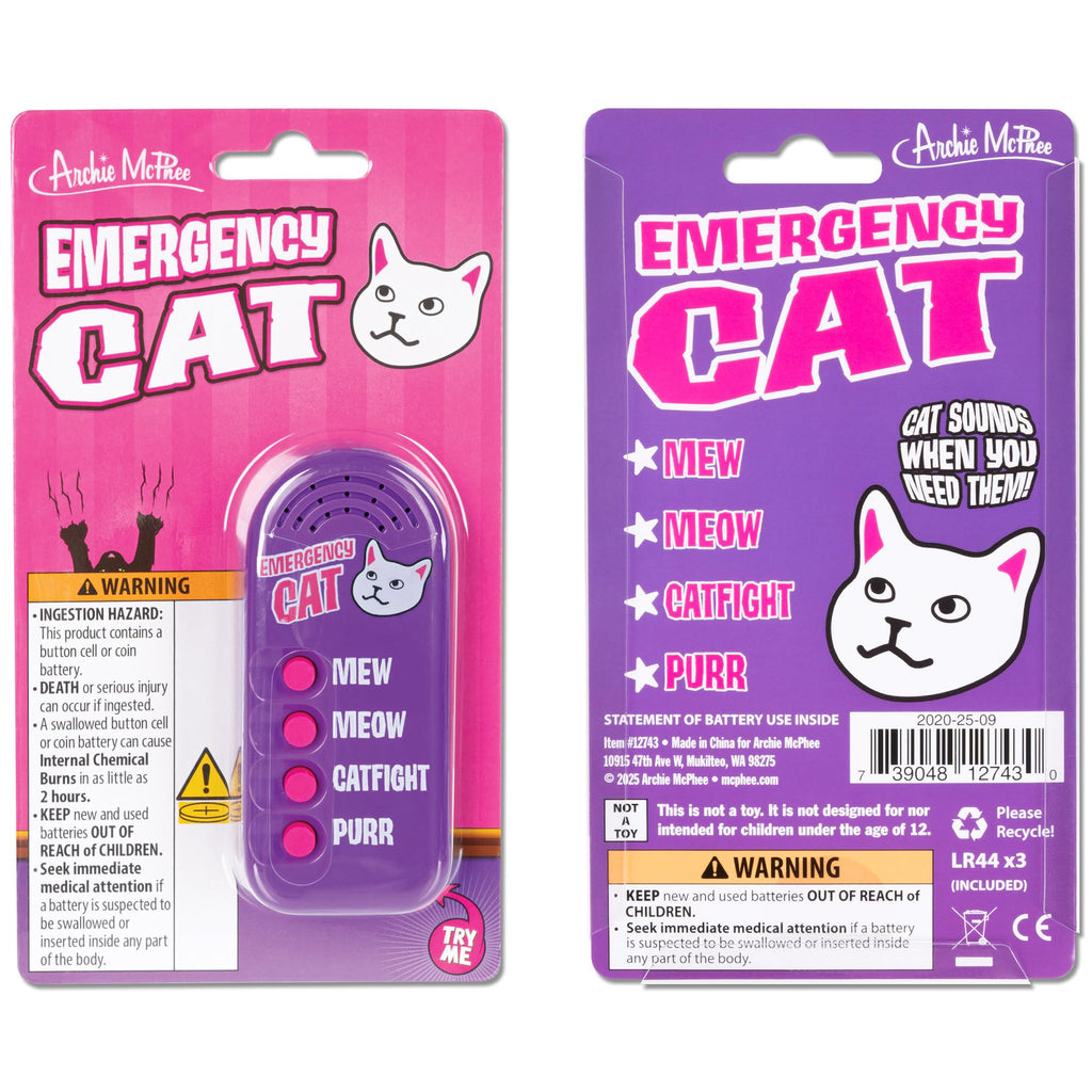 Archie McPhee Emergency Cat Sound Maker – 4 Cat Sounds, 3.5-Inch Handheld, Battery-Powered
