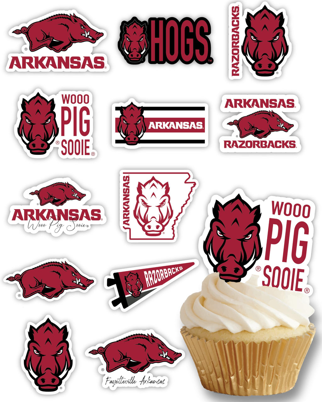Arkansas Razorbacks Cupcake Toppers (24 Pack) – PartyKandy Game Day & Graduation Decorations