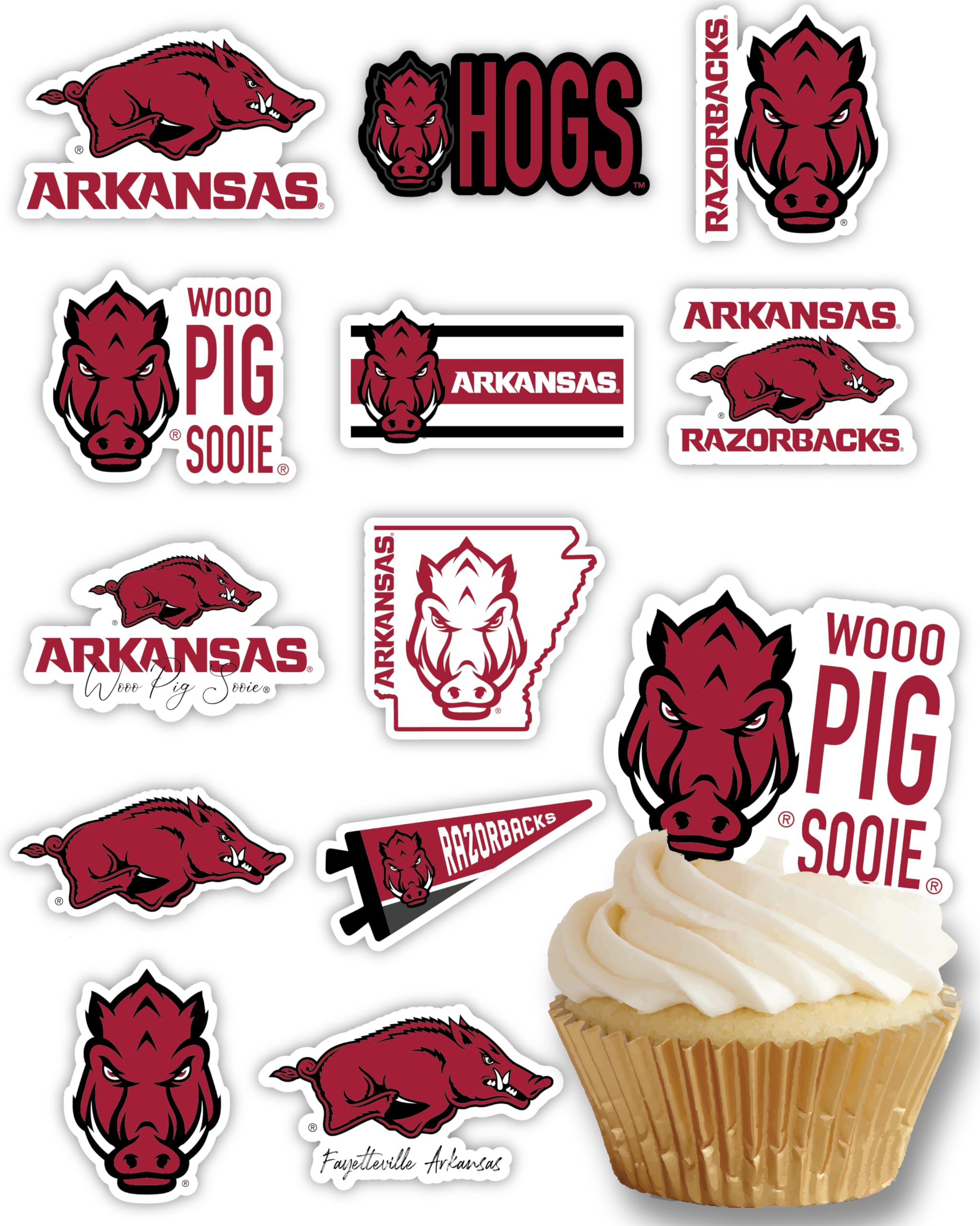 Arkansas Razorbacks Cupcake Toppers (24 Pack) – PartyKandy Game Day & Graduation Decorations