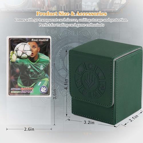 Arkeiliy Green Faux Leather Card Deck Box – Holds 110+ Sleeved Cards with 50 Sleeves