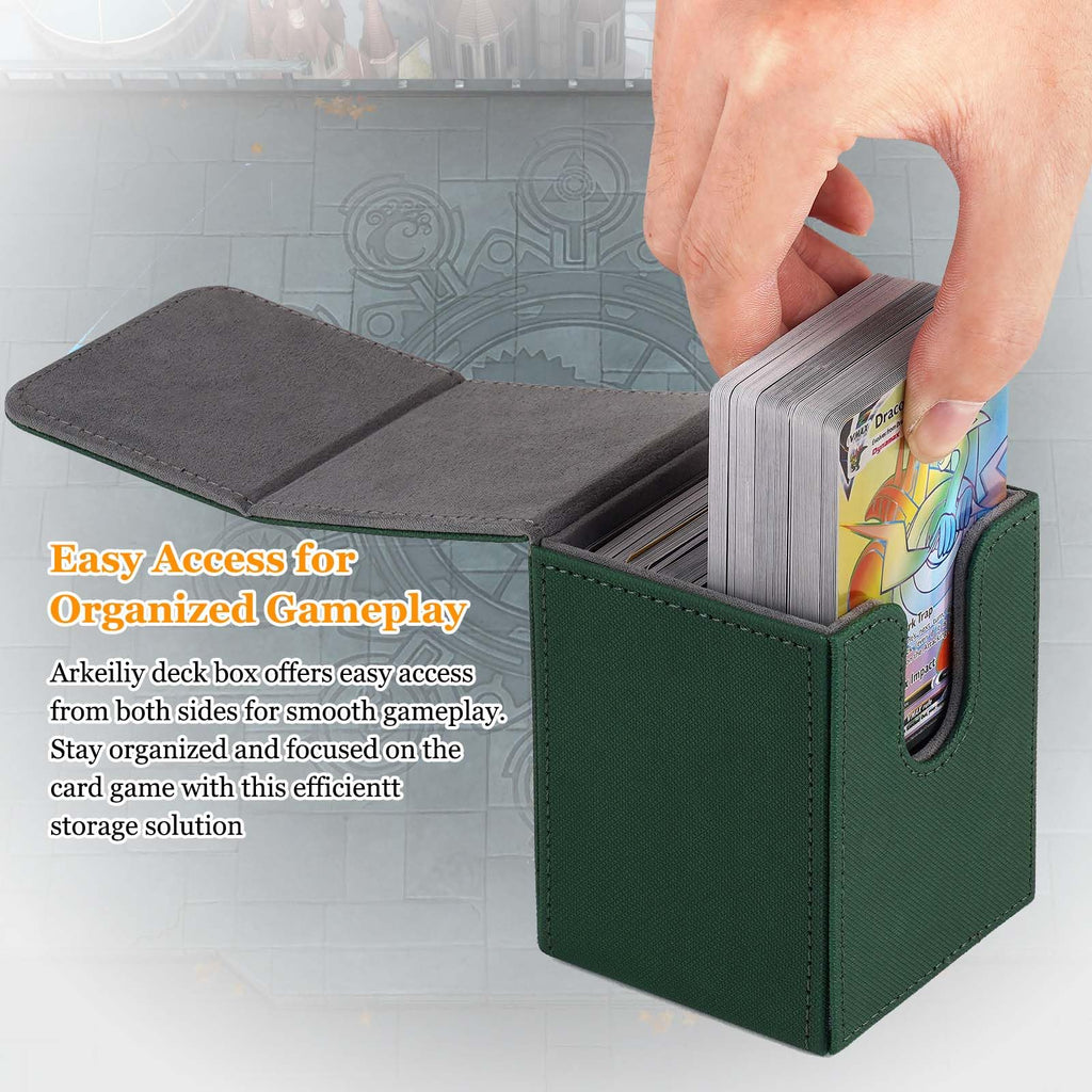 Arkeiliy Green Faux Leather Card Deck Box – Holds 110+ Sleeved Cards with 50 Sleeves