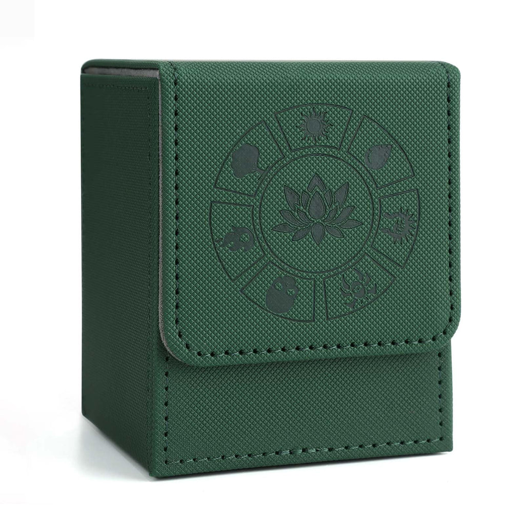 Arkeiliy Green MTG Deck Box – 110+ Card Storage with 50 Sleeves, Faux Leather Magnetic Case for Commander and Trading Cards
