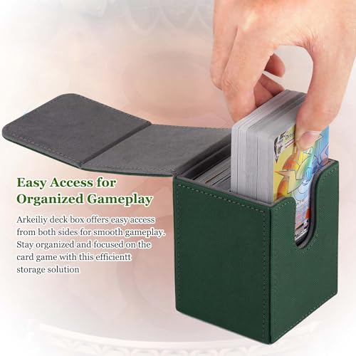 Arkeiliy Green MTG Deck Box – 110+ Card Storage with 50 Sleeves, Faux Leather Magnetic Case for Commander and Trading Cards