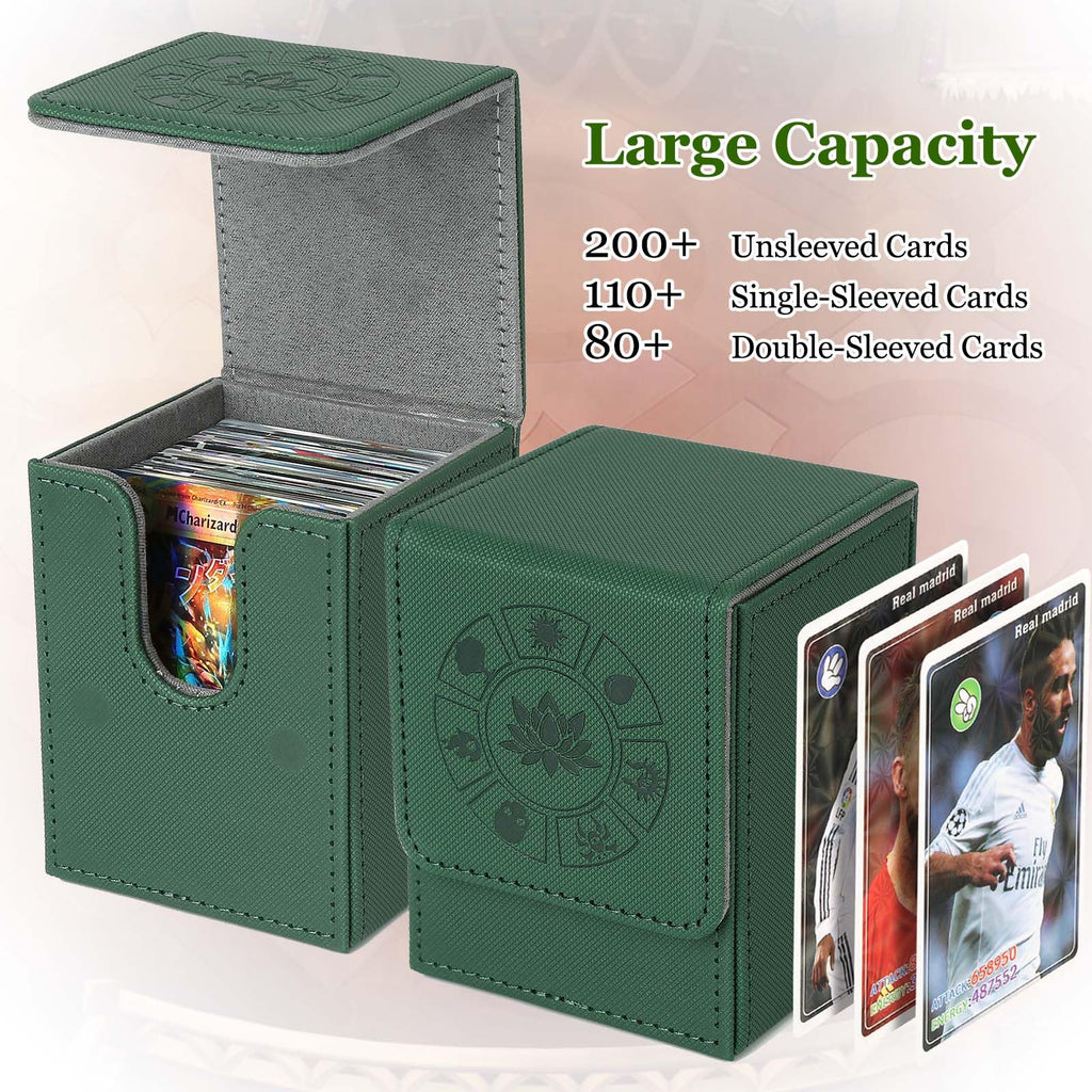 Arkeiliy Green MTG Deck Box – 110+ Card Storage with 50 Sleeves, Faux Leather Magnetic Case for Commander and Trading Cards