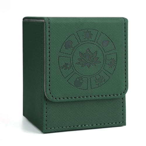 Arkeiliy Green MTG Deck Box – 110+ Card Storage with 50 Sleeves, Faux Leather Magnetic Case for Commander and Trading Cards