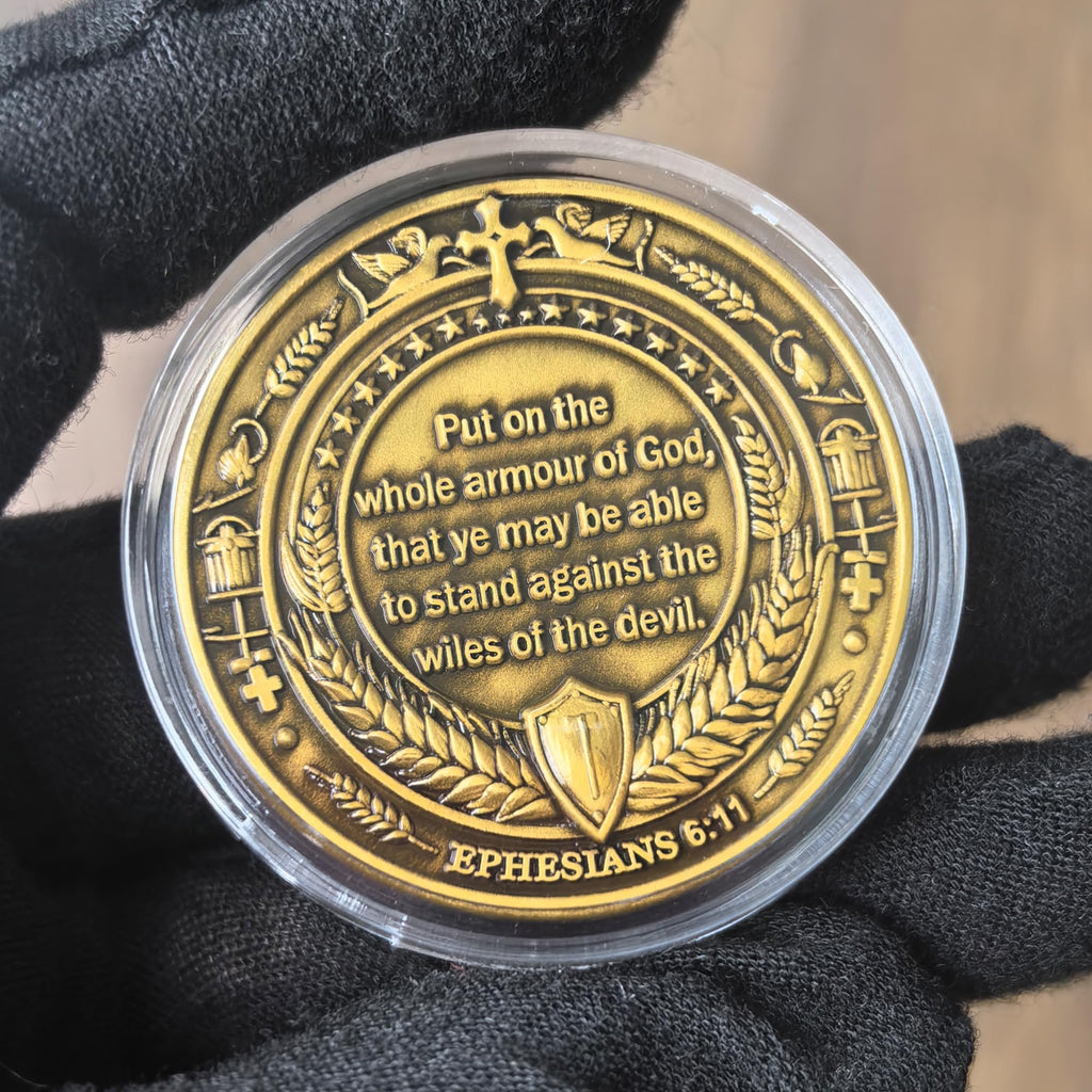 Armor of God Christian Challenge Coin - Ephesians 6:11 - Single Coin with Protective Case