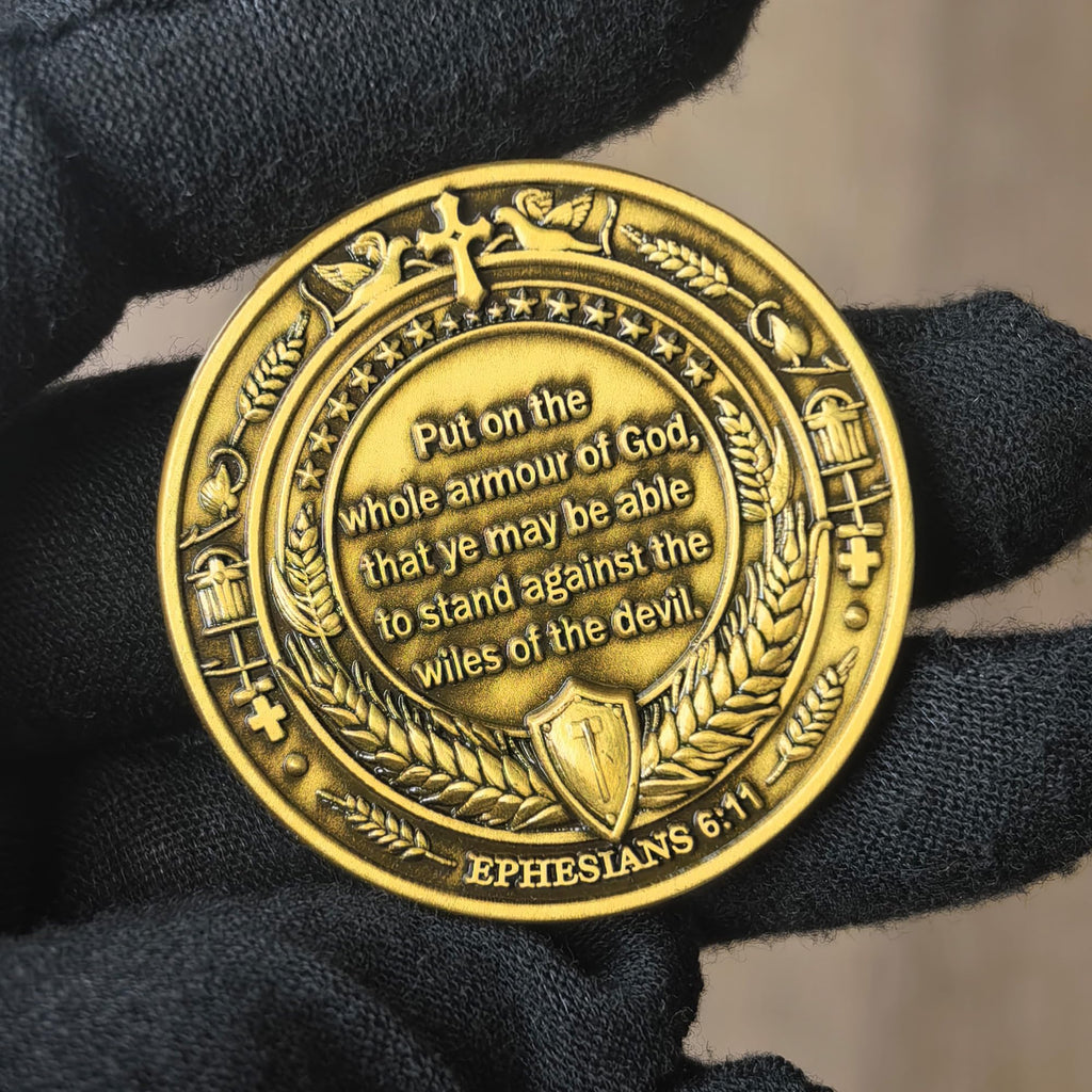 Armor of God Christian Challenge Coin - Ephesians 6:11 - Single Coin with Protective Case