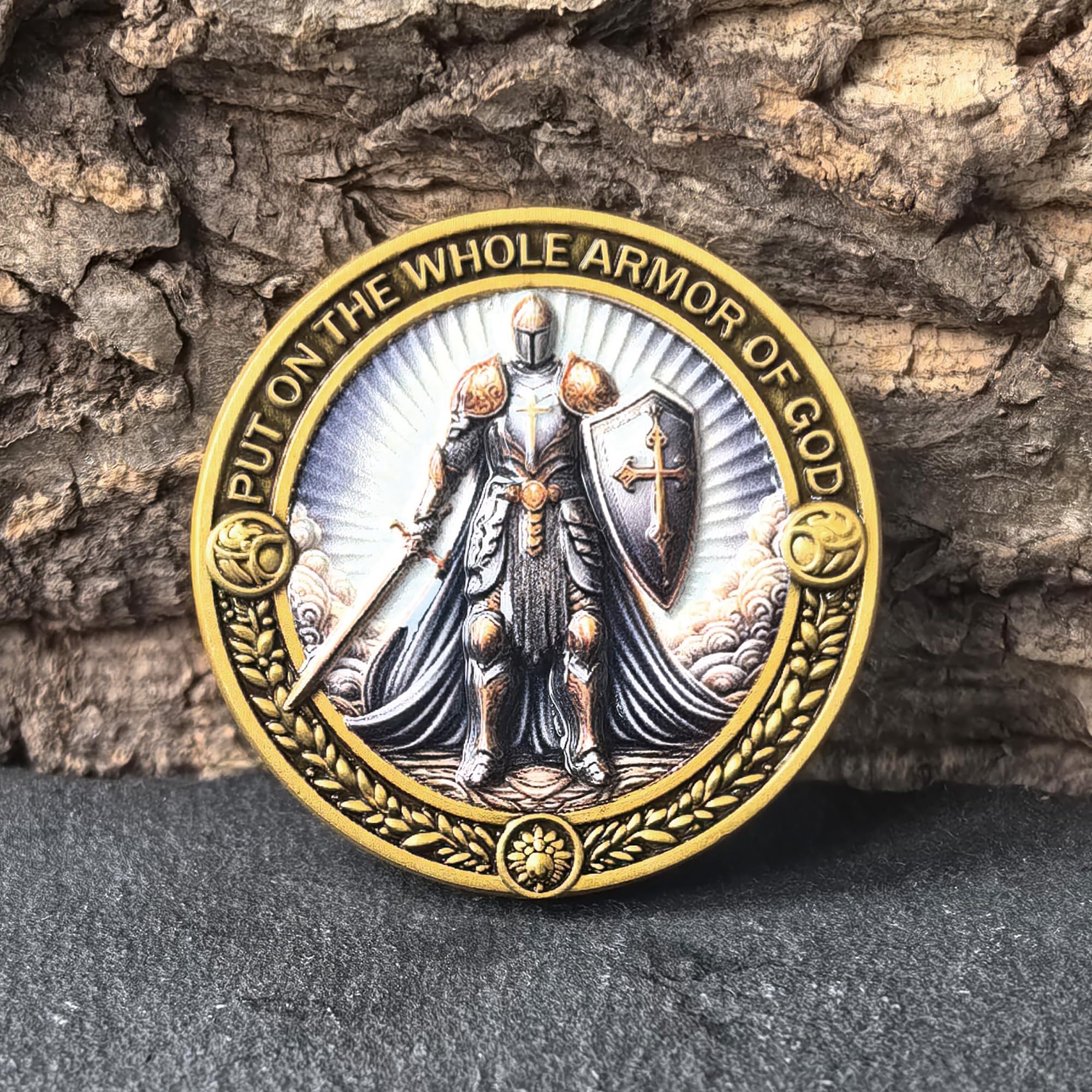Armor of God Christian Challenge Coin - Ephesians 6:11 - Single Coin with Protective Case
