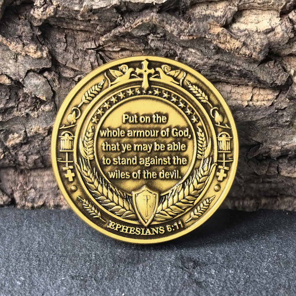 Armor of God Christian Challenge Coin - Ephesians 6:11 - Single Coin with Protective Case