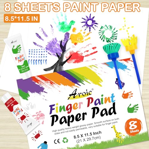 AROIC 27-Piece Washable Finger Paint Set: 8 Colors, Paper, Brushes & Sponges for Kids