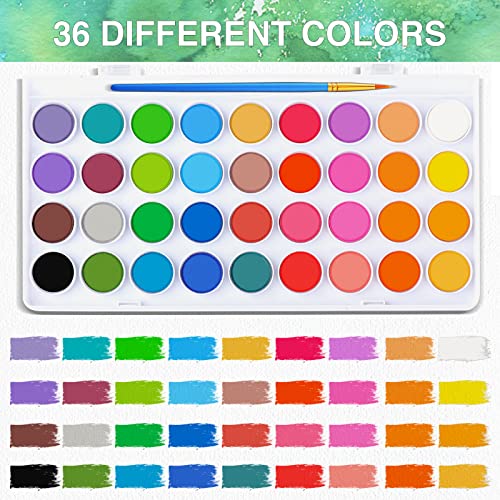 AROIC 65-Piece Watercolor Paint Set – 36 Colors, 10 Brushes, 3 Water Brush Pens, 16-Sheet Pad
