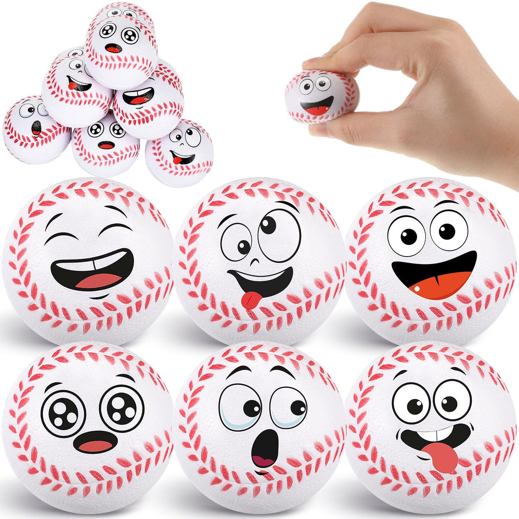 Arrowbash 12 Pack Mini Baseball Stress Balls with Funny Faces - Foam Stress Relief Toys for Party Favors