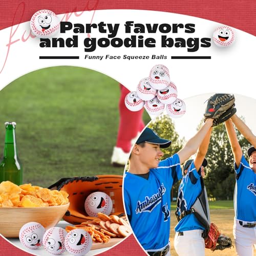 Arrowbash 12 Pack Mini Baseball Stress Balls with Funny Faces - Foam Stress Relief Toys for Party Favors