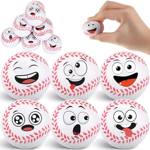 Arrowbash 12 Pack Mini Baseball Stress Balls with Funny Faces - Foam Stress Relief Toys for Party Favors