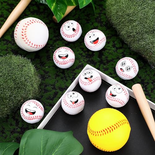Arrowbash 12 Pack Mini Baseball Stress Balls with Funny Faces - Foam Stress Relief Toys for Party Favors
