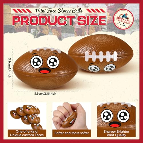 Arrowbash 12 Pack Mini Football Stress Balls with Funny Faces – PU Foam Squeeze Toys for Anxiety Relief, Party Favors, and Gifts