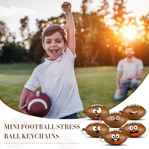 Arrowbash 12 Pack Mini Stress Ball Keychains - Sport Face Design Stress Relief Squeeze Balls for Keychain, Party Favors, Team Gifts (Football)